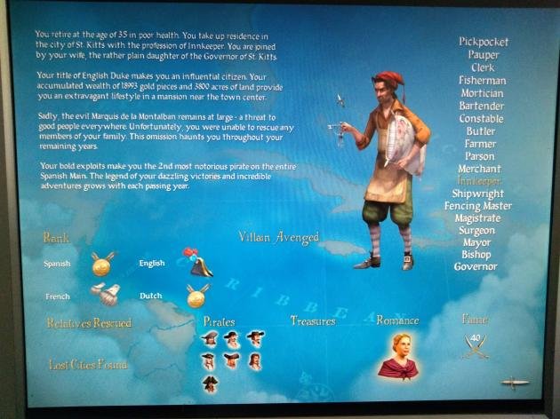 Sid Meier's Pirates! emeklilik özeti ekranı