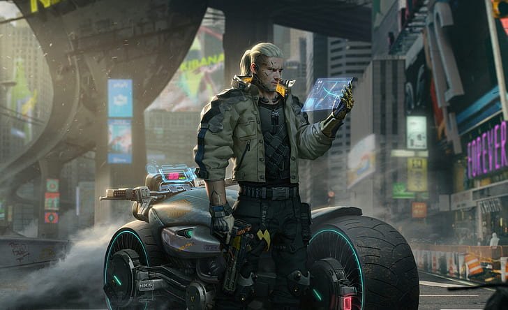 Cyberpunk temalı dijital çizim: bir oyuncu bilgisayar başında